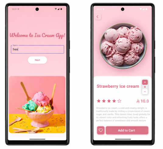 Ice Cream Ordering App Interface